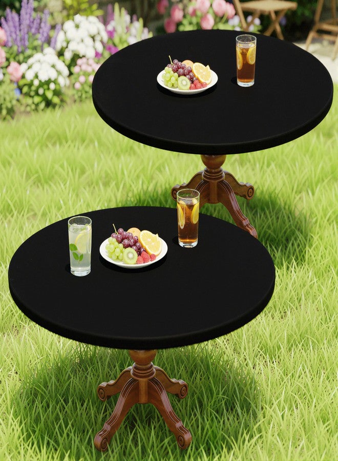 Moosfor Round Spandex Tablecloth 2 Pack, Elastic Fitted Waterproof Tablecloths for 57"-68" Tables, Stretch Washable Picnic Table Cover for Camping, Dining, Indoor and Outdoor, Black - Image 1