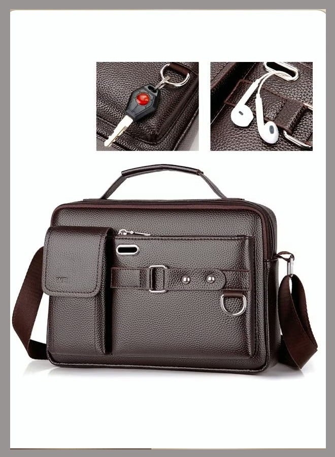 Canway Business Messenger Shoulder Bag PU Leather Retro Chic Handbag Casual Portable Zipper Crossbody/Shoulder Bag Husband Gift for Men Travel Work Office Dark Brown - Image 1
