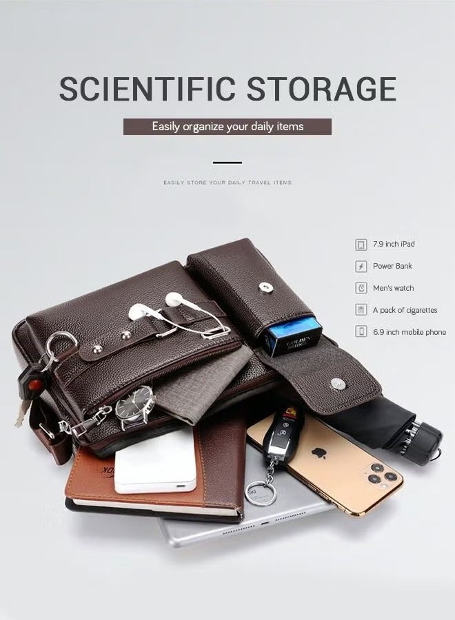 Canway Business Messenger Shoulder Bag PU Leather Retro Chic Handbag Casual Portable Zipper Crossbody/Shoulder Bag Husband Gift for Men Travel Work Office Dark Brown - Image 4