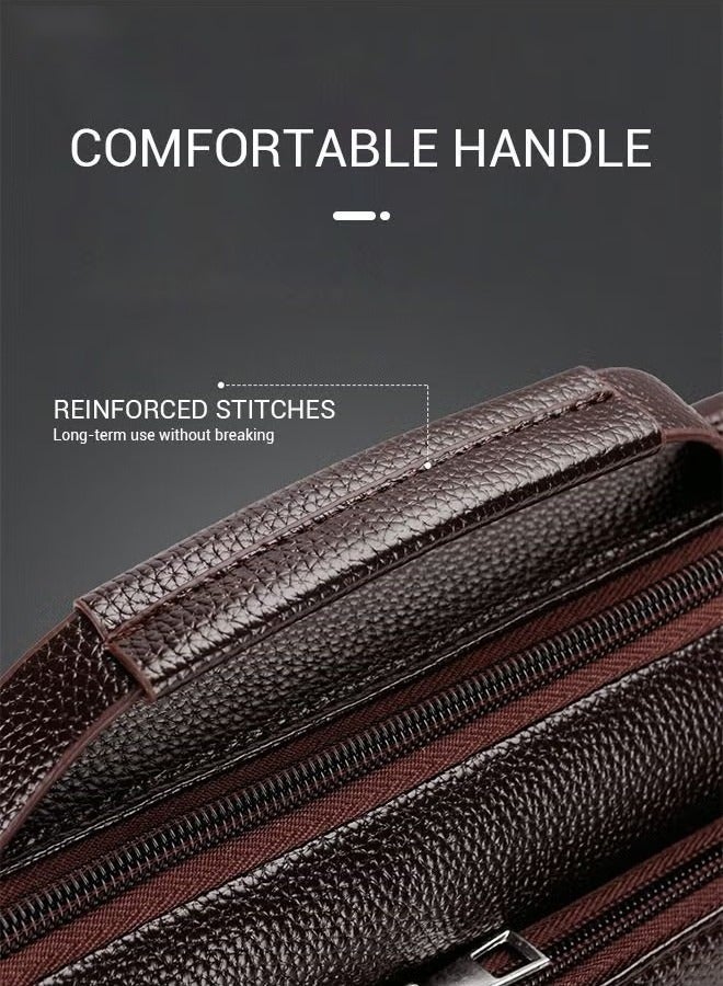Canway Business Messenger Shoulder Bag PU Leather Retro Chic Handbag Casual Portable Zipper Crossbody/Shoulder Bag Husband Gift for Men Travel Work Office Dark Brown - Image 5