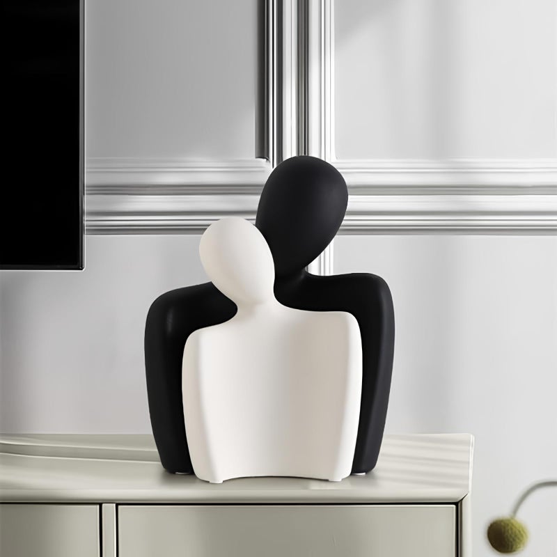 DEAMACE Ceramic Couple Statues for Home Decor Hugging Couple Figurines Modern Romantic Love Sculptures for Living Room Bedroom Office Shelf and Table Decor Black White