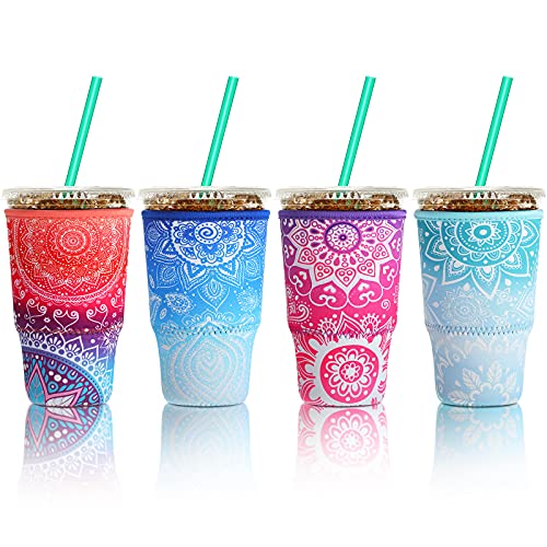 Patelai Patelai 4 Pieces Reusable Iced Coffee Sleeve Cup Insulator for Cold Drinks Beverages and Holder for Most Coffee3032 oz Large 