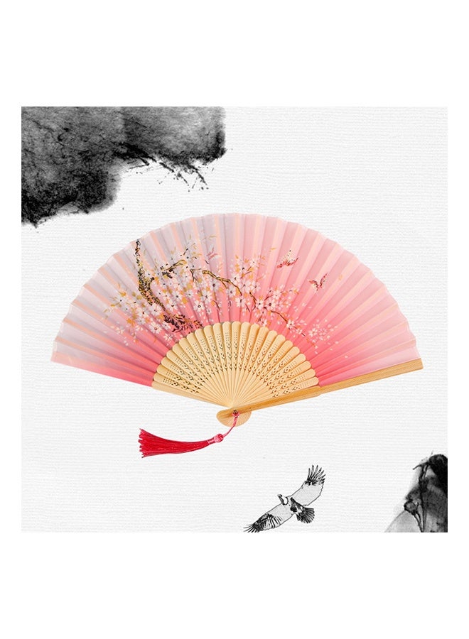 GIFT 2 Pcs Folding Hand Fan for Women, Chinese/Japanese Vintage Retro Style Bamboo Wood Silk Folding Hand Fan Sleeve for Wedding, Dancing, Church, Party, Gifts, Blue & Pink - Image 3