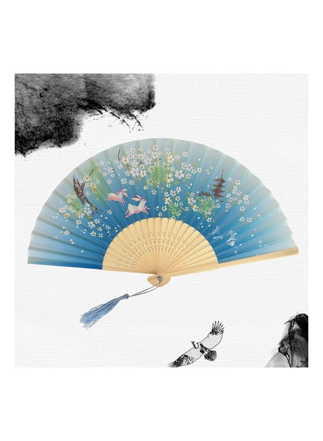 GIFT 2 Pcs Folding Hand Fan for Women, Chinese/Japanese Vintage Retro Style Bamboo Wood Silk Folding Hand Fan Sleeve for Wedding, Dancing, Church, Party, Gifts, Blue & Pink - Image 2