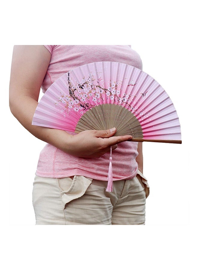 GIFT 2 Pcs Folding Hand Fan for Women, Chinese/Japanese Vintage Retro Style Bamboo Wood Silk Folding Hand Fan Sleeve for Wedding, Dancing, Church, Party, Gifts, Blue & Pink - Image 4