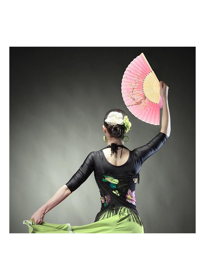 GIFT 2 Pcs Folding Hand Fan for Women, Chinese/Japanese Vintage Retro Style Bamboo Wood Silk Folding Hand Fan Sleeve for Wedding, Dancing, Church, Party, Gifts, Blue & Pink - Image 5