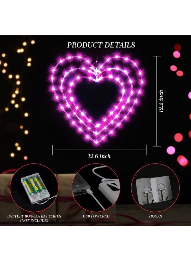 ILLUMINEW 2 Pack Valentine's Day Heart Window Lights, 8 Lighting Modes, 12 Inch LED Hanging Iron Frame Decor for Wedding Holiday Indoor Outdoor Party (2PCS-Pink) - Image 3