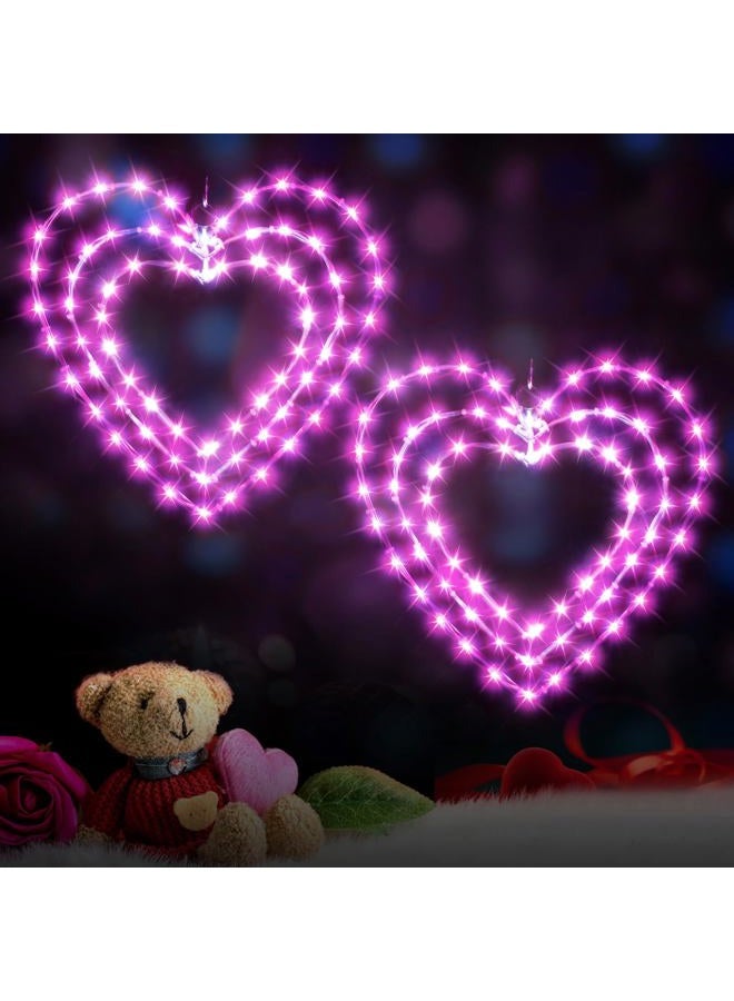 ILLUMINEW 2 Pack Valentine's Day Heart Window Lights, 8 Lighting Modes, 12 Inch LED Hanging Iron Frame Decor for Wedding Holiday Indoor Outdoor Party (2PCS-Pink) - Image 1