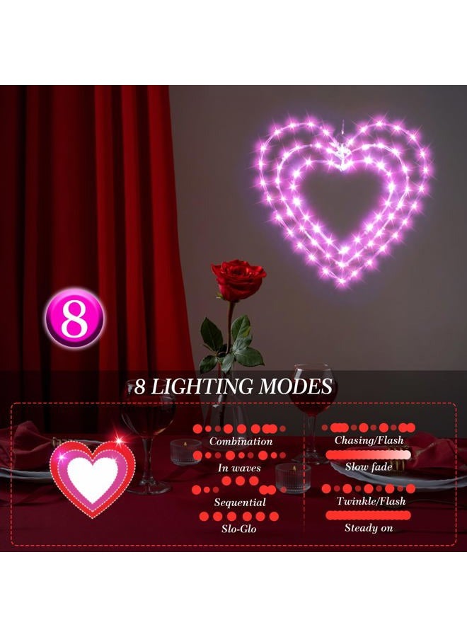 ILLUMINEW 2 Pack Valentine's Day Heart Window Lights, 8 Lighting Modes, 12 Inch LED Hanging Iron Frame Decor for Wedding Holiday Indoor Outdoor Party (2PCS-Pink) - Image 2