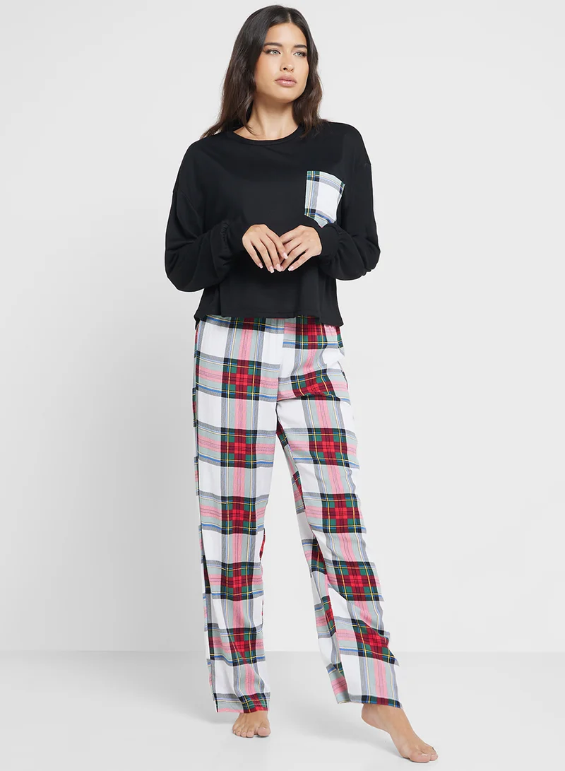 Ginger Long Sleeves T-Shirt & Checkered Pyjama Pj Set