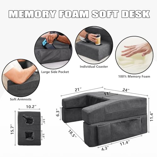 Comehealthy Lap Desk Pillow for Laptop, Large Reading Pillow for Adult, Arm Rest Pillow with Cup Holder, Memory Foam Bed Desk for Working, Gaming, Reading, Laptop Desk for Couch Bed Floor(Grey) - Image 5
