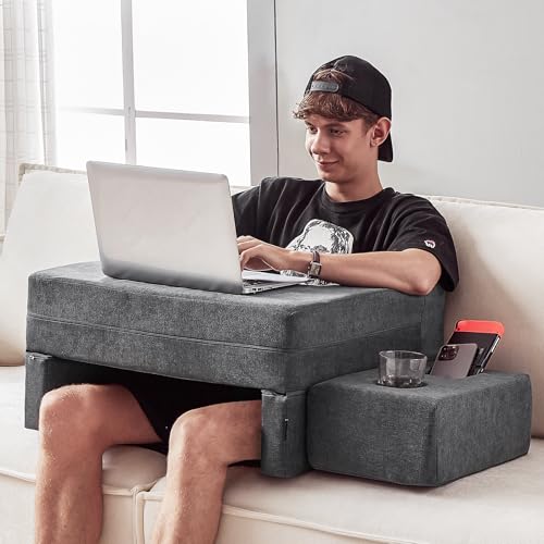 Comehealthy Lap Desk Pillow for Laptop, Large Reading Pillow for Adult, Arm Rest Pillow with Cup Holder, Memory Foam Bed Desk for Working, Gaming, Reading, Laptop Desk for Couch Bed Floor(Grey) - Image 1