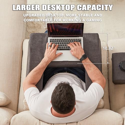 Comehealthy Lap Desk Pillow for Laptop, Large Reading Pillow for Adult, Arm Rest Pillow with Cup Holder, Memory Foam Bed Desk for Working, Gaming, Reading, Laptop Desk for Couch Bed Floor(Grey) - Image 2