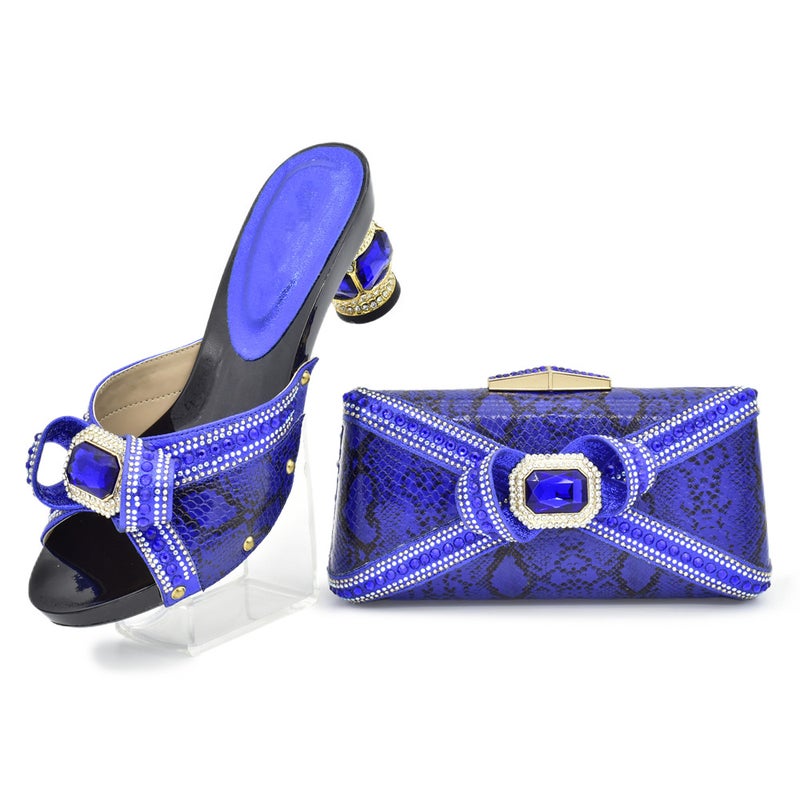 Serpentine Pu Leather Rhinestone High Heel Sandals With Evening Bag With Fashion Dress Evening Bag Clutch Suit - Image 5