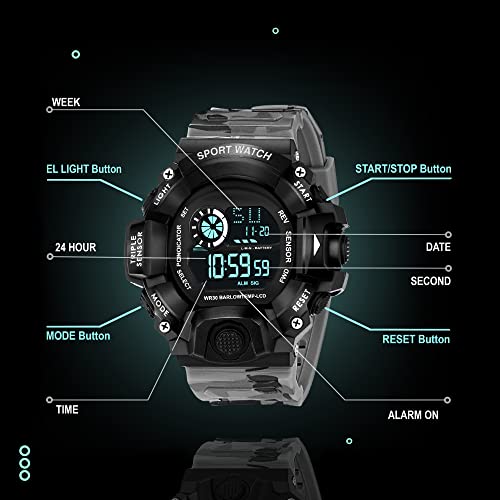 ASGARD Multi Functional Sports Digital Black Dial Men's Watch (Black Dial Grey Colored Strap) (Camo Light Grey) - Image 2