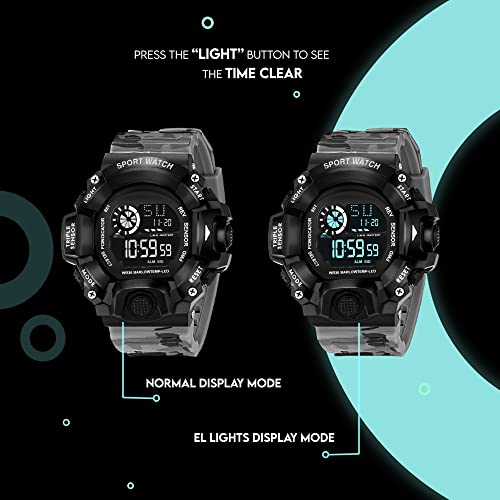 ASGARD Multi Functional Sports Digital Black Dial Men's Watch (Black Dial Grey Colored Strap) (Camo Light Grey) - Image 4
