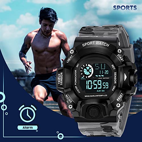 ASGARD Multi Functional Sports Digital Black Dial Men's Watch (Black Dial Grey Colored Strap) (Camo Light Grey) - Image 5