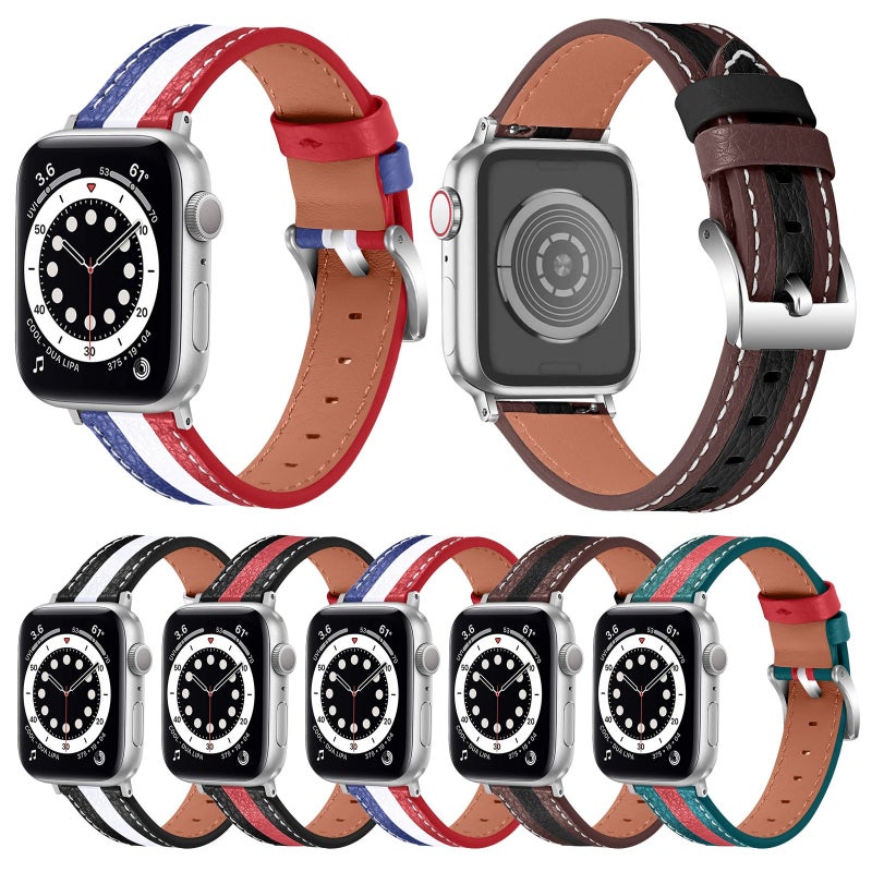 Color Matching Leather Watch Band For Apple Watch Ultra 49mm&Watch Ultra 2 49mm / Series 9&8&7 45mm / SE 3&SE 2&6&SE&5&4 44mm / 3&2&1 42mm(Black White)
