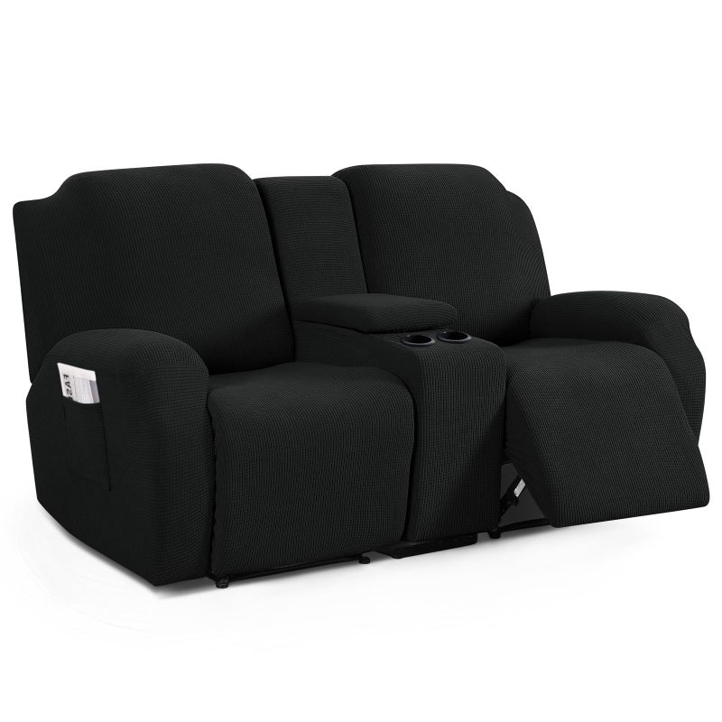 TAOCOCO Loveseat Recliner Cover with Middle Console Stretch Loveseat Cover for 2 Seat Recliner Couch Jacquard Reclining Sofa Covers Loveseat Slipcover Furniture Protector Black