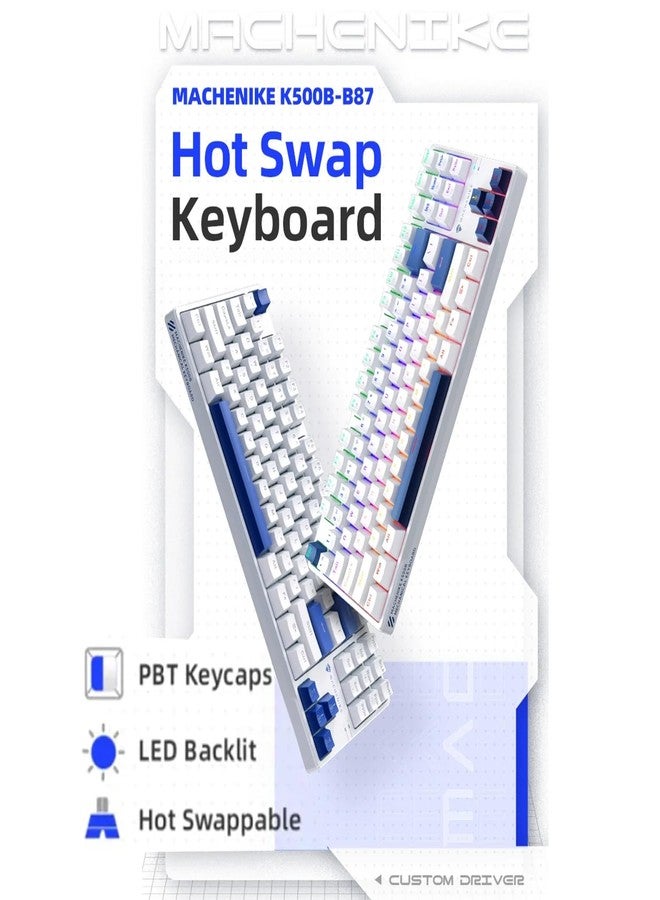 ماكينيك لوحة مفاتيح الألعاب الميكانيكية السلكية Machenike K500B-B87، بحجم 75% TKL، 87 مفتاحًا، مفاتيح خطية حمراء قابلة للتبديل السريع مع لوحة أرقام، إضاءة خلفية RGB ديناميكية، خاصية منع التداخل، أغطية مفاتيح PBT مزدوجة الحقن، أبيض/أزرق - Image 2