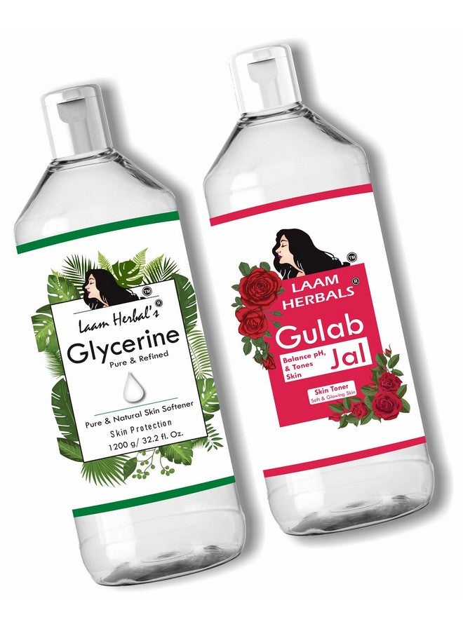 Laam Herbals Rose Water & Refined Glycerine | Steam Distilled | Pure & Natural | Skin Softner, Balance Ph, Skin Toner (2X500 Ml+2X600 G) - Image 1