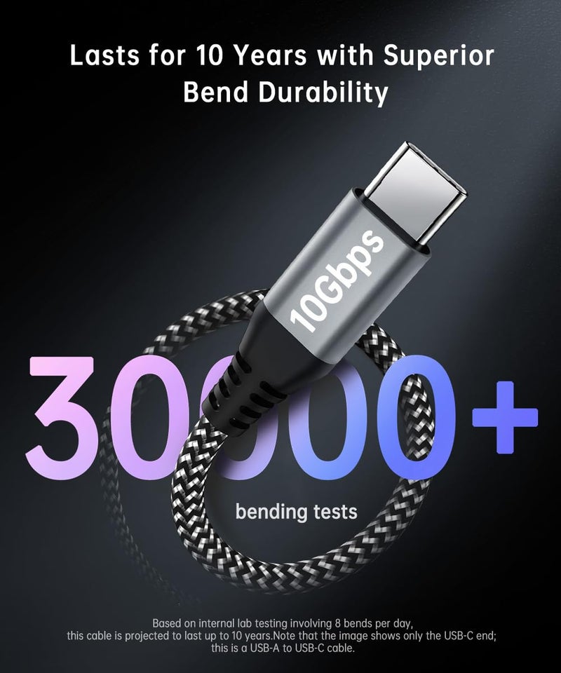 LDLrui كابل LDLrui USB A إلى USB C 3.1 جين 2، شحن سريع 3A ونقل بيانات 10Gbps لماك بوك، جالاكسي S20، سامسونج T7، SSD محمول، SSD، أوكولوس كويست، أندرويد أوتو، أسود وأبيض، 6 أقدام، 1 عبوة - Image 5