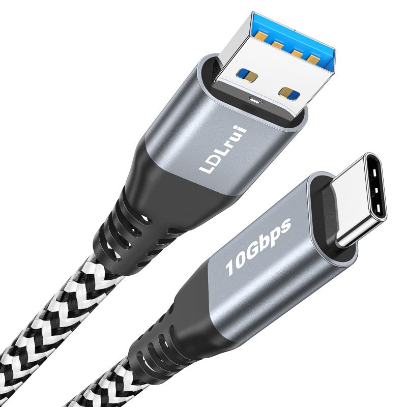 LDLrui كابل LDLrui USB A إلى USB C 3.1 جين 2، شحن سريع 3A ونقل بيانات 10Gbps لماك بوك، جالاكسي S20، سامسونج T7، SSD محمول، SSD، أوكولوس كويست، أندرويد أوتو، أسود وأبيض، 6 أقدام، 1 عبوة - Image 1