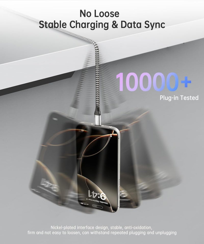 LDLrui كابل LDLrui USB A إلى USB C 3.1 جين 2، شحن سريع 3A ونقل بيانات 10Gbps لماك بوك، جالاكسي S20، سامسونج T7، SSD محمول، SSD، أوكولوس كويست، أندرويد أوتو، أسود وأبيض، 6 أقدام، 1 عبوة - Image 4