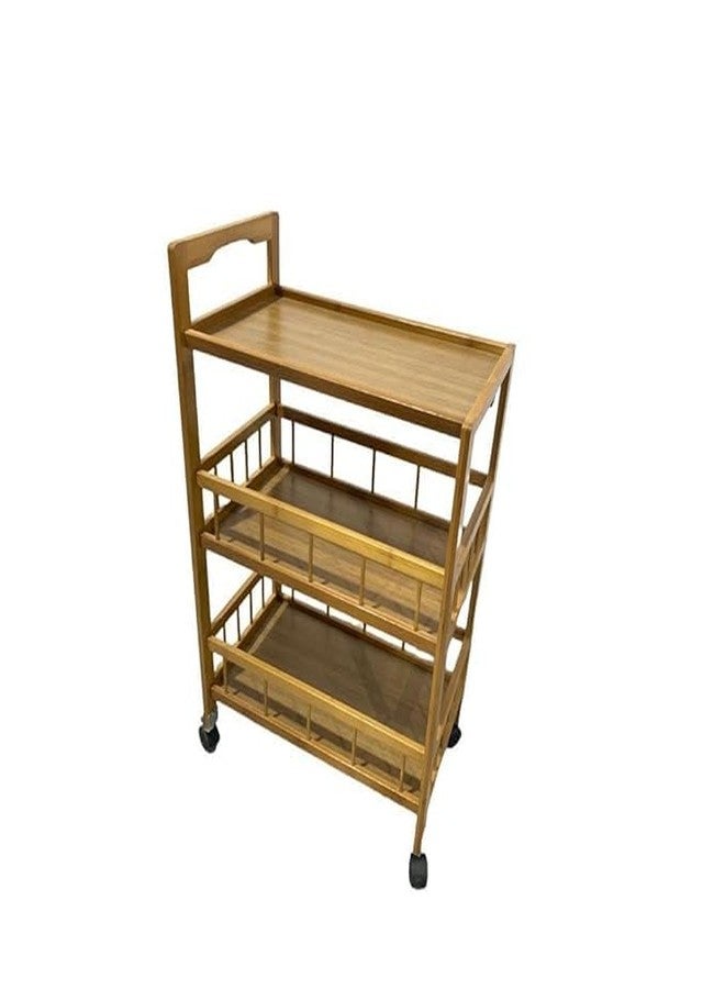MUGATH 3 Tier Rolling Wine Bar Trolley for Dining Room | Serving Cart with 4 Wheels for Home Living Room | Wooden Utility Kart for Kitchen Storage | Seasoning Rack - Image 3