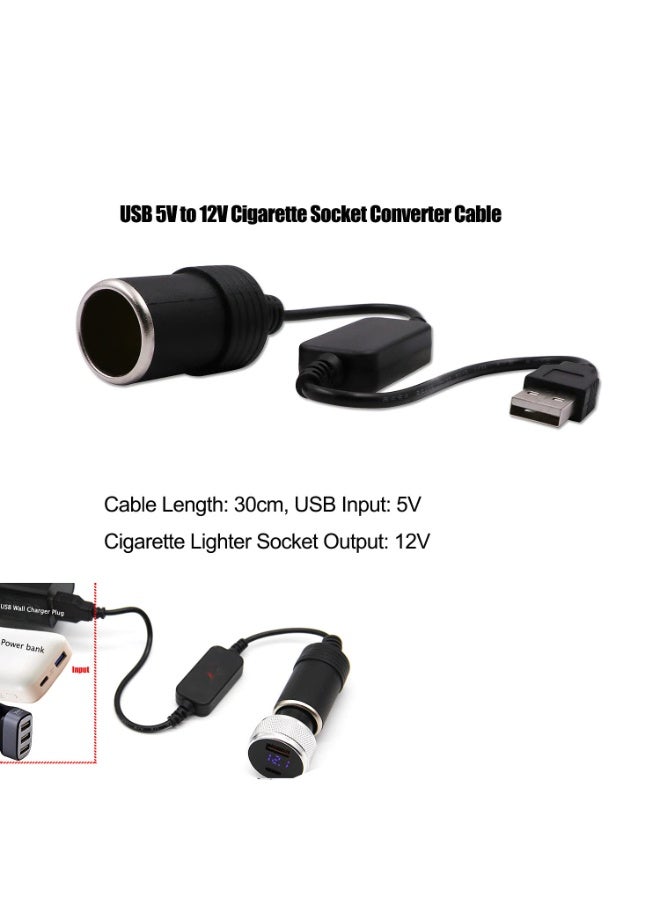 VIUAUAX كابل محول من USB A ذكر إلى مقبس ولاعة سجائر سيارة ١٢ فولت أنثى، محول ولاعة سجائر USB (بحد أقصى ٨ واط) بطول ٣٠ سم/١ قدم - Image 2