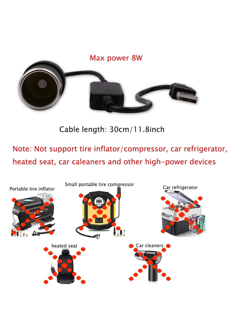 VIUAUAX كابل محول من USB A ذكر إلى مقبس ولاعة سجائر سيارة ١٢ فولت أنثى، محول ولاعة سجائر USB (بحد أقصى ٨ واط) بطول ٣٠ سم/١ قدم - Image 3