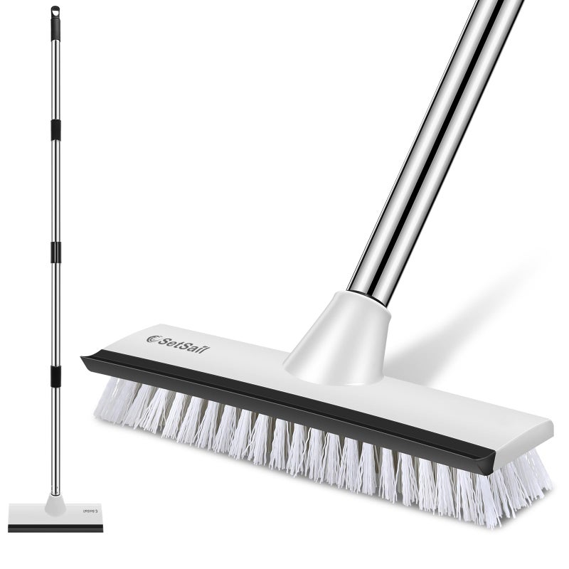 SetSail Floor Scrub Brush with 51Inch Long Adjustable Handle 2 in 1 Scrape Brush Stiff Bristle Floor Scrubber for Cleaning Shower Bathroom Garage Kitchen Wall Deck Tub TileBlack White - Image 2