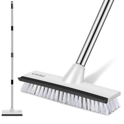 SetSail Floor Scrub Brush with 51Inch Long Adjustable Handle 2 in 1 Scrape Brush Stiff Bristle Floor Scrubber for Cleaning Shower Bathroom Garage Kitchen Wall Deck Tub TileBlack White - Image 1