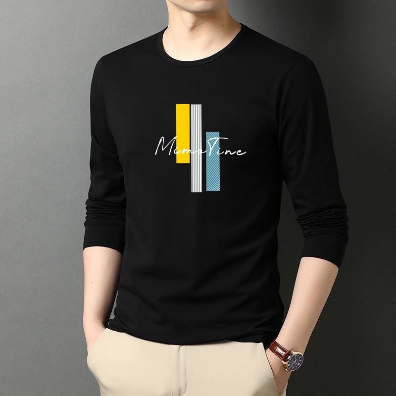 Supports Dropshipping Spring & Fall New Men's Long-Sleeved Pure Color T-Shirt Round Neck Slim Loose Casual T-Shirt Top Base - Image 1