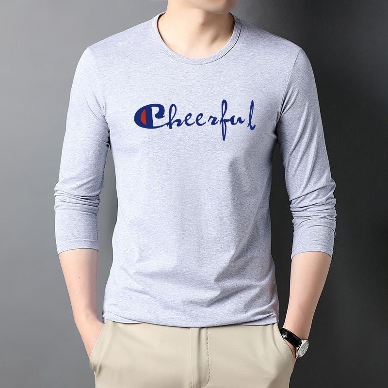 Supports Dropshipping Spring & Fall New Men's Long-Sleeved Pure Color T-Shirt Round Neck Slim Loose Casual T-Shirt Top Base - Image 4