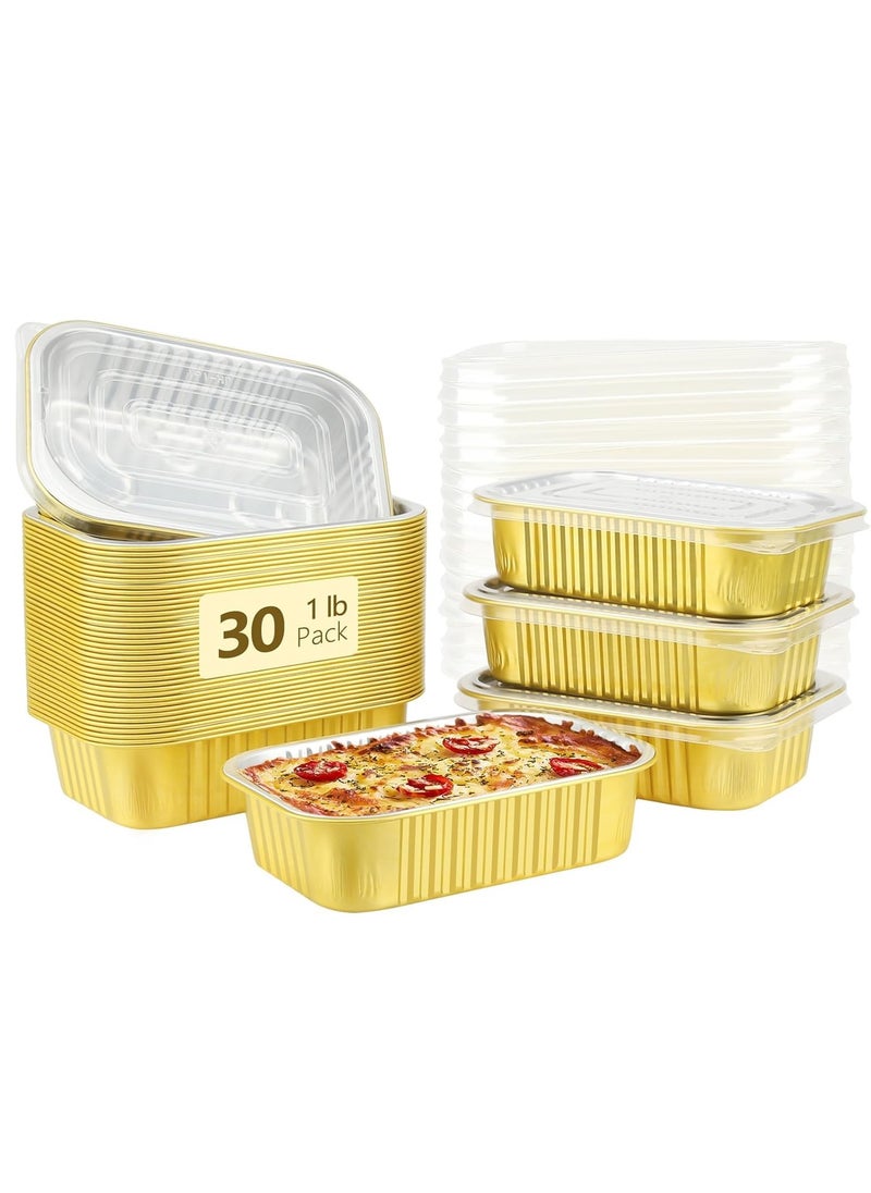 Generic 30 Pack of 16oz Small Aluminum Foil Baking Pans with Lids, Disposable Takeout Containers for Leftovers, Individual Pie and Cake Holders, Perfect for Food Storage and Serving.  - Image 1