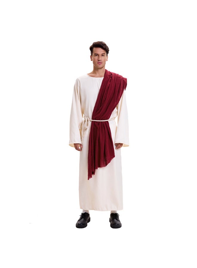 Adult Biblical Jesus Robe Christ Costume Halloween Outfit Cosplay Costume with Waist Rope And Scarf - Image 1