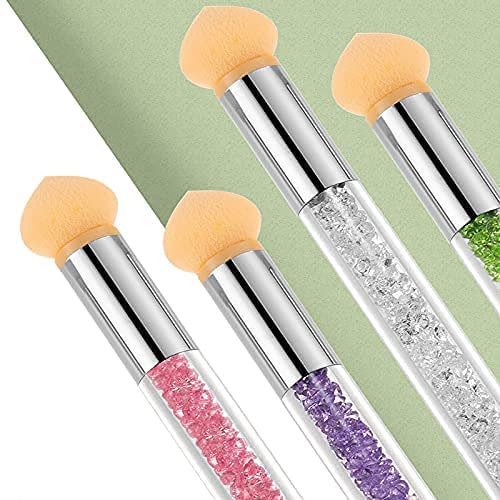 Royalkart 4 Pieces Sponge Nail Brush Picking Dotting Gradient Pen Brush Double Head Sponge Nail Brush Rhinestone Handle Acrylic Nail Painting Brush - Image 3