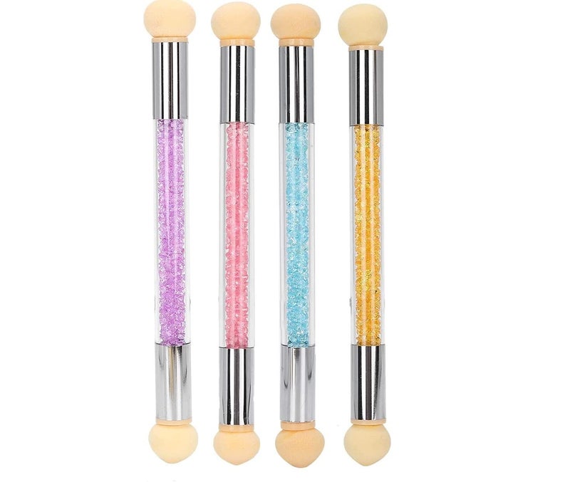 Royalkart 4 Pieces Sponge Nail Brush Picking Dotting Gradient Pen Brush Double Head Sponge Nail Brush Rhinestone Handle Acrylic Nail Painting Brush - Image 1