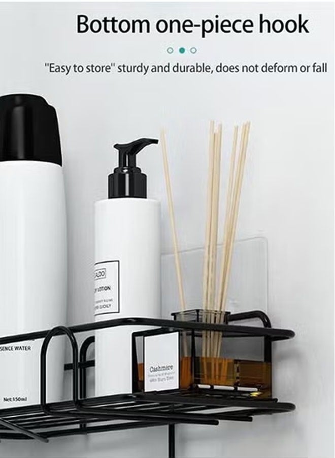 كيلا 2 حزمة رف زاوية لتنظيم الحمام مع شماعة جانبية، منظمات دش لاصقة، أرفف دش من الفولاذ المقاوم للصدأ مقاومة للصدأ، منظمات حمام بدون حفر ورفوف تخزين، موفرة للمساحة، أسود - Image 2