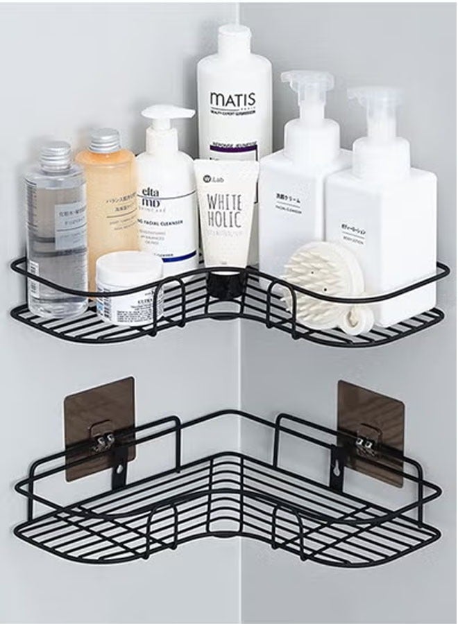 كيلا 2 حزمة رف زاوية لتنظيم الحمام مع شماعة جانبية، منظمات دش لاصقة، أرفف دش من الفولاذ المقاوم للصدأ مقاومة للصدأ، منظمات حمام بدون حفر ورفوف تخزين، موفرة للمساحة، أسود - Image 1