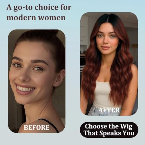 Creamily Long Hair Wig for Women,Red Ladies Wigs Natural Hair Full Head,Synthetic Curly Wig for Cancer Patients Women for Women Halloween Cosplay - Image 4