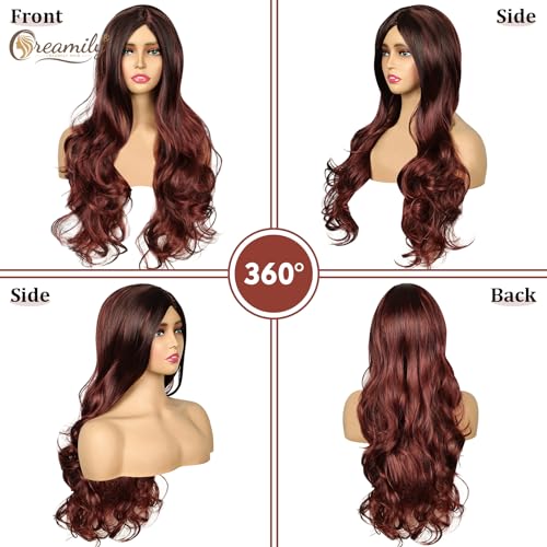 Creamily Long Hair Wig for Women,Red Ladies Wigs Natural Hair Full Head,Synthetic Curly Wig for Cancer Patients Women for Women Halloween Cosplay - Image 5