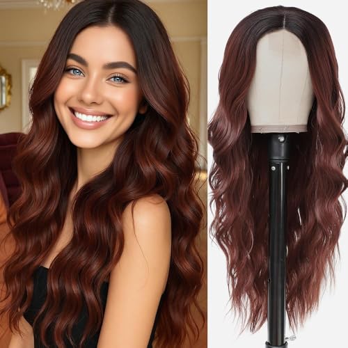Creamily Long Hair Wig for Women,Red Ladies Wigs Natural Hair Full Head,Synthetic Curly Wig for Cancer Patients Women for Women Halloween Cosplay - Image 1