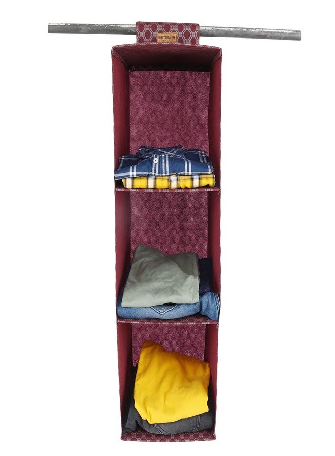 SHREY CREATION Non-Woven Hanging 3 Shelves Wardrobe Closet Cloth Organizer 3 Shelf Wardrobe Clothes Storage Hanger for Family Closet Bedroom, Foldable and Universal Fit- Maroon - Image 1