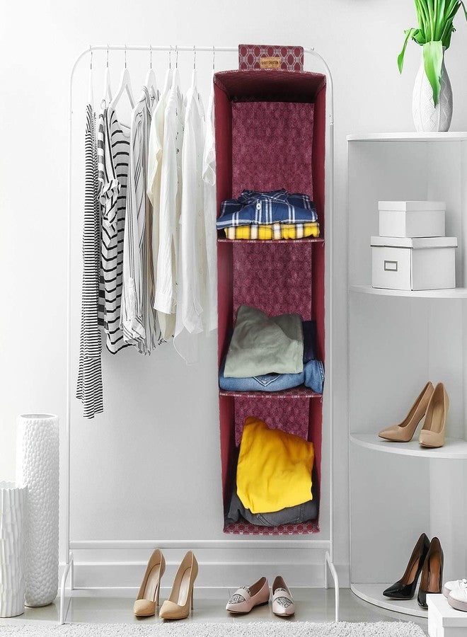 SHREY CREATION Non-Woven Hanging 3 Shelves Wardrobe Closet Cloth Organizer 3 Shelf Wardrobe Clothes Storage Hanger for Family Closet Bedroom, Foldable and Universal Fit- Maroon - Image 2