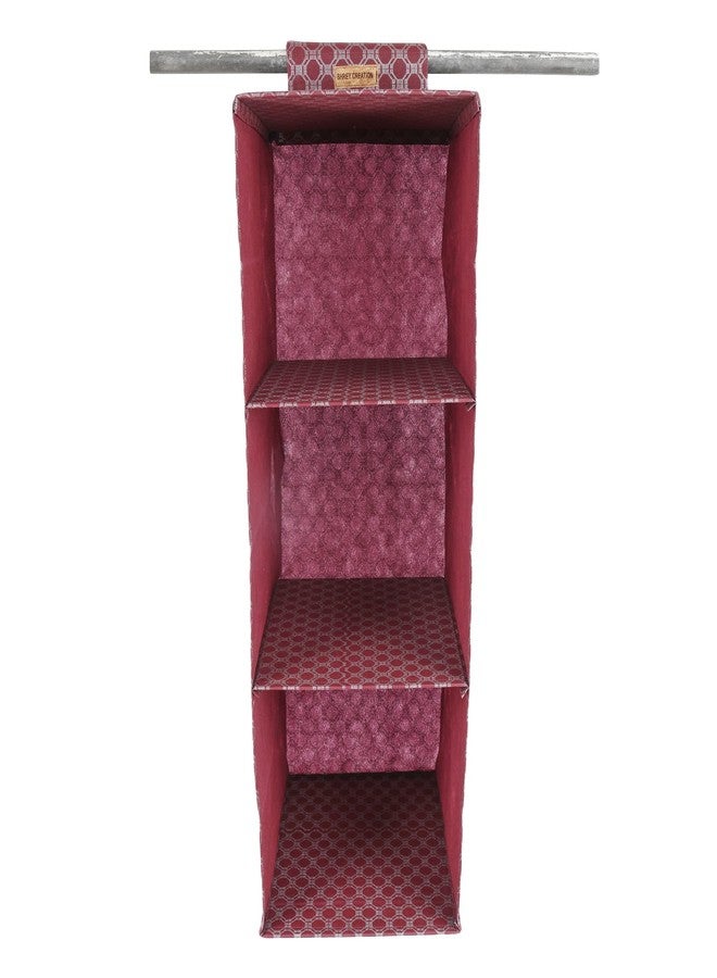 SHREY CREATION Non-Woven Hanging 3 Shelves Wardrobe Closet Cloth Organizer 3 Shelf Wardrobe Clothes Storage Hanger for Family Closet Bedroom, Foldable and Universal Fit- Maroon - Image 3