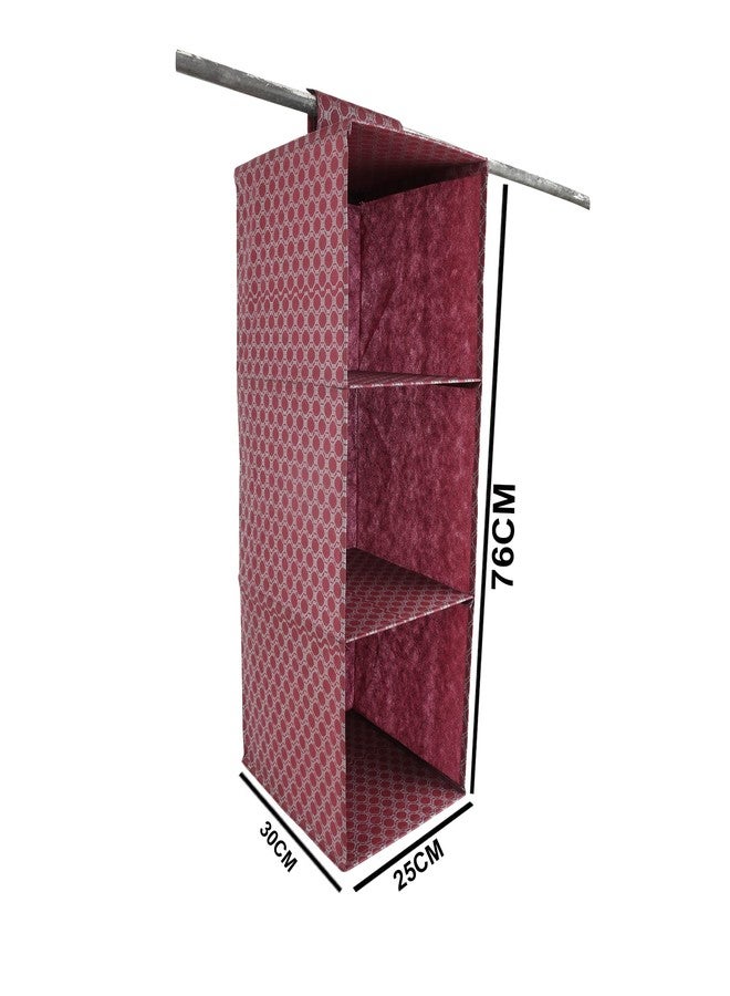 SHREY CREATION Non-Woven Hanging 3 Shelves Wardrobe Closet Cloth Organizer 3 Shelf Wardrobe Clothes Storage Hanger for Family Closet Bedroom, Foldable and Universal Fit- Maroon - Image 4