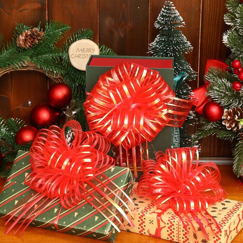 Poen 24 Pcs Organza Pull Bows Christmas 6 Inch Large Gift Wrapping Ribbon Bows Crafts for Present Wrapping with Ribbon for Gift Baskets Wedding Valentine Party Decor(Red) - Image 2