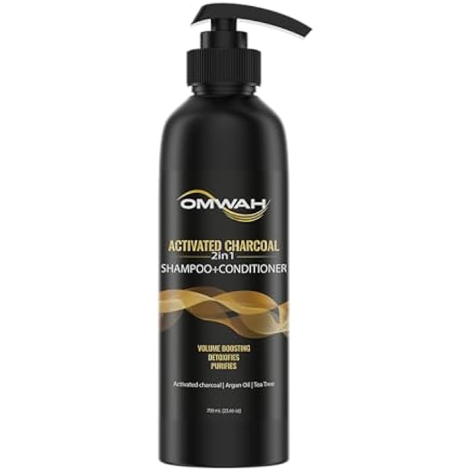 OMWAH 2 IN 1 SHAMPOO + CONDITIONER INFUSED WITH ACTIVATED CHARCOAL, ARGAN OIL, AND TEA TREE (23.66 OZ) - Image 1